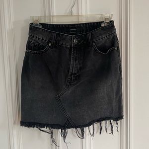 Black Denim Fringe Skirt